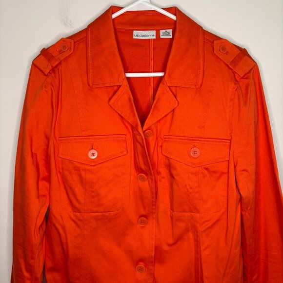 LIZ CLAIBORNE Blazer Womens XL Orange Stretch Buttons Pockets Shoulder Detail - Picture 3 of 4
